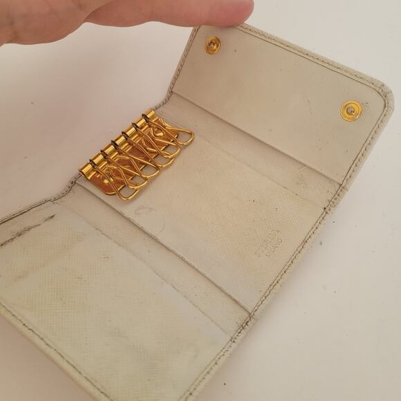 Authentic Prada Multicles Key Holder Hooks Case White Small Wallet Leather Logo - Picture 3 of 11